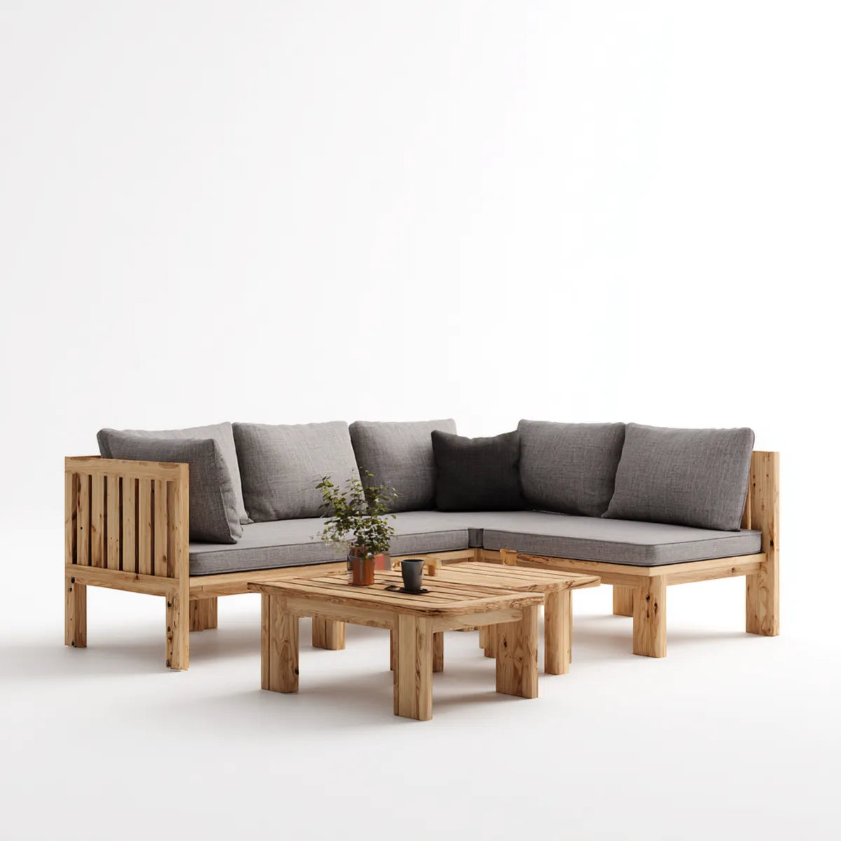 Sofa ogrodowa, Ogród salon narożna kanapa zestaw naturalny szary 220 x 220 x 75 cm sosnowy las kształt litery L