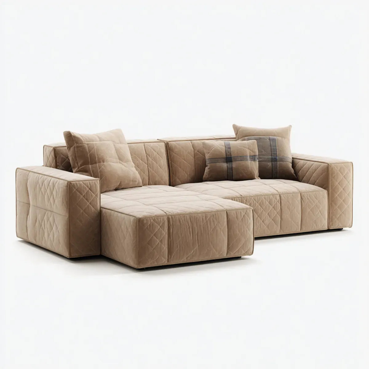 Sofa, Kanapa narożna z prostokątnym płaskim mikrofibrem szezlongiem Taupe 285 x 170 cm