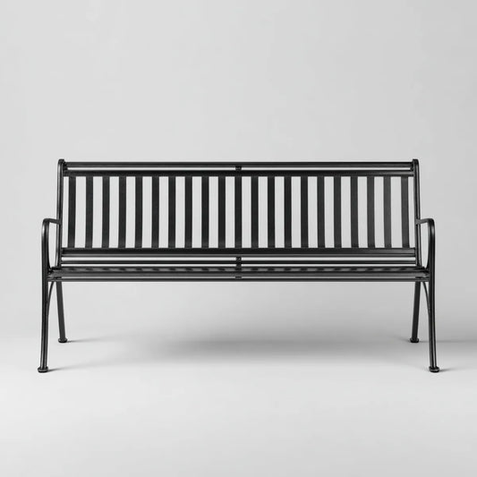 Ławka ogrodowa czarna 150 x 60 x 85 cm stal proszkowa prostokątna dla 3 osób