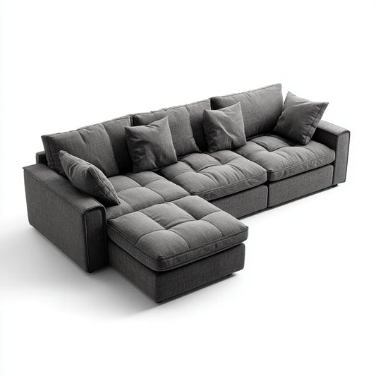 Sofa, Kanapa narożna z szarym dzbankiem 300 x 170 x 85 cm poliestrowy kształt L