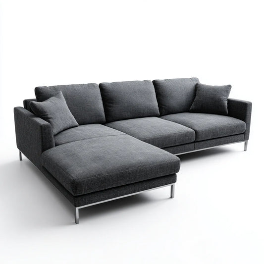 Sofa, Kanapa narożna z 3-osobowym fotelem szezlongiem Ciemny szary Polyester kształt litery 270 x 170 x 85 cm