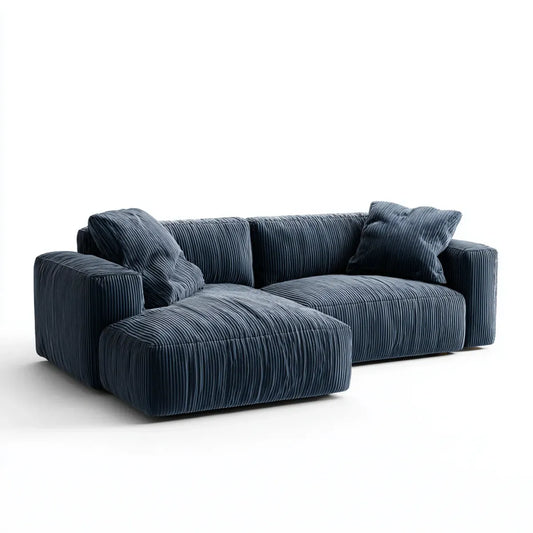 Sofa, narożna sofa 3-fotelik ciemnoniebieski z lewostronną pokrywą z poliestrowego kabla 250 x 160 x 78 cm
